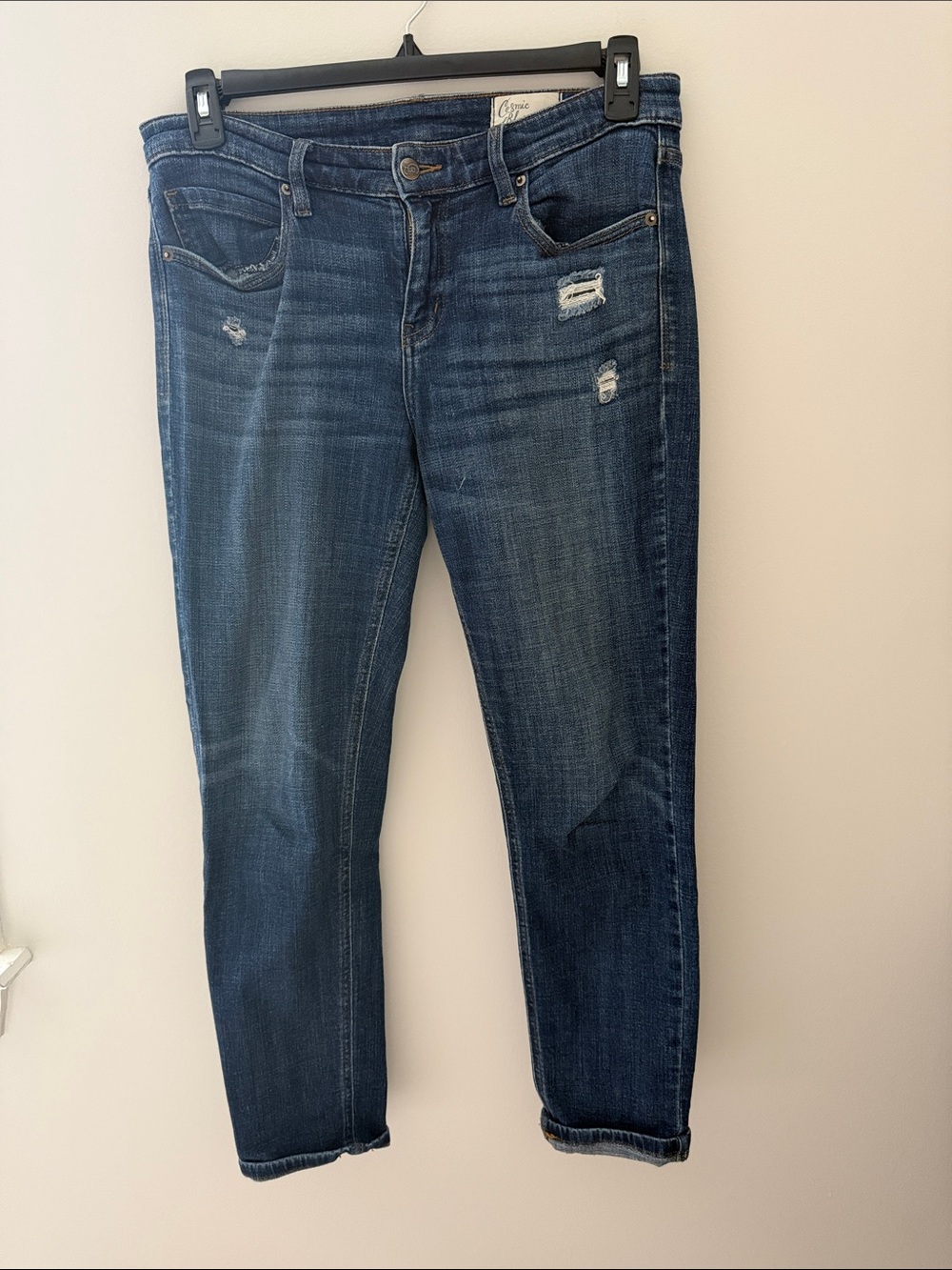 Dark Blue Distressed Boyfriend Jeans - Casual Everyday Style